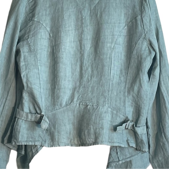Ornella Paris Italian Flax Linen Hi low Hem Green Women’s Open Jacket Top Sz XL - Picture 6 of 10